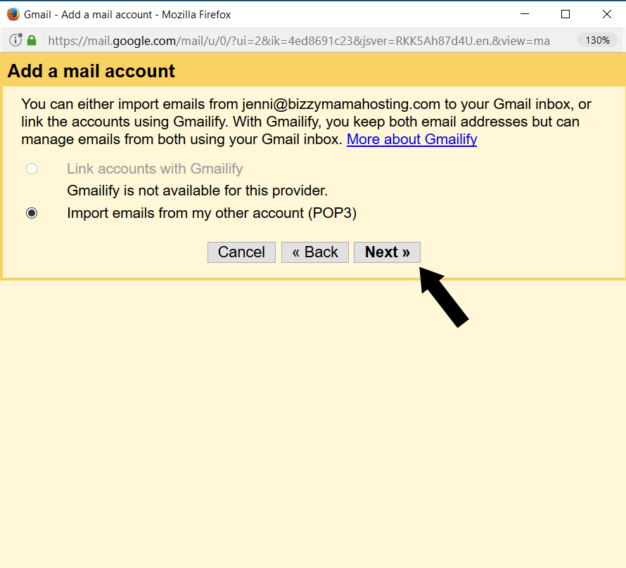 adding an email to gmail step 2
